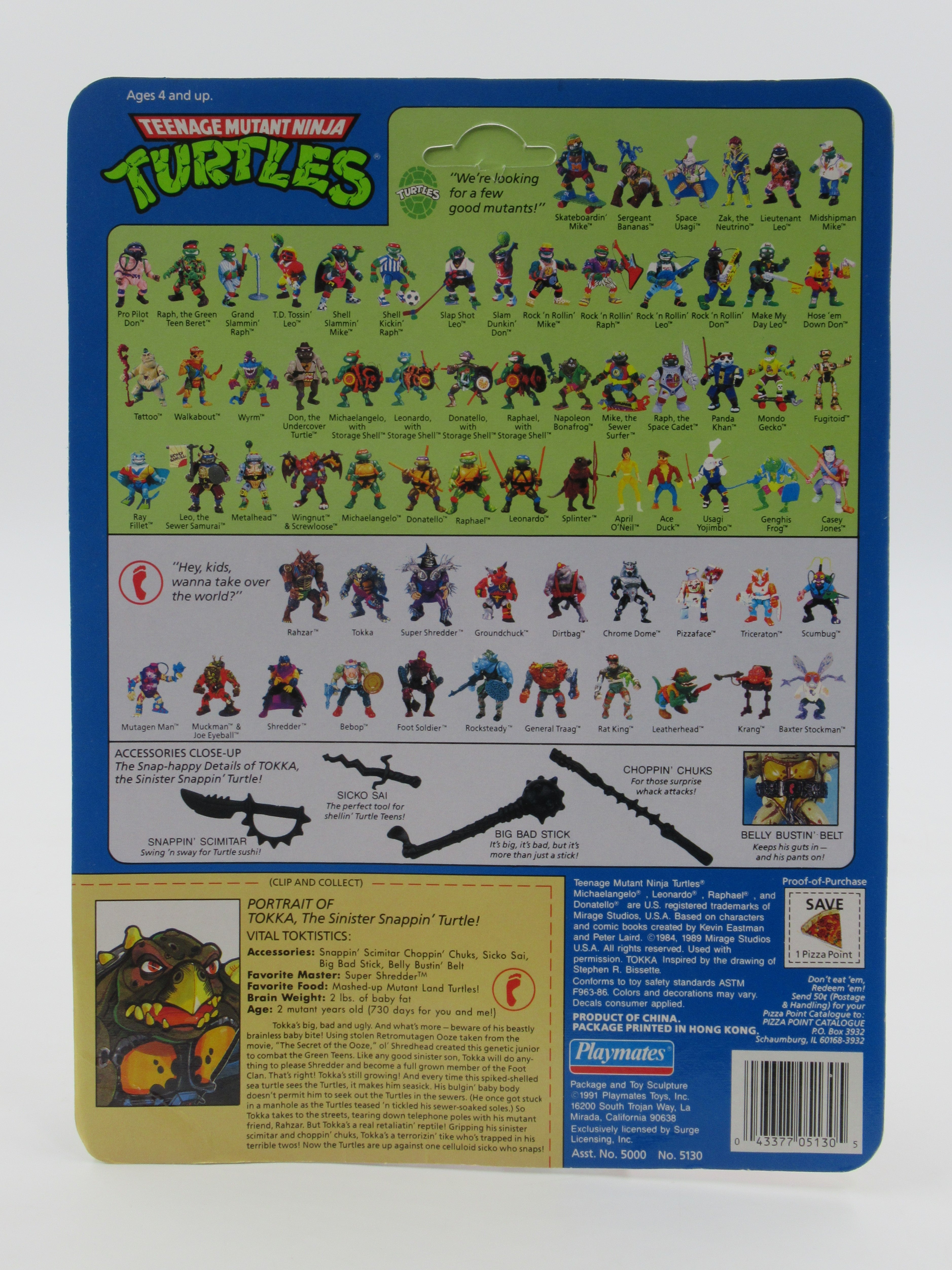 Teenage Mutant Ninja Turtles Rare Tokka 4.5" Figure TMNTs - Playmates (1991)